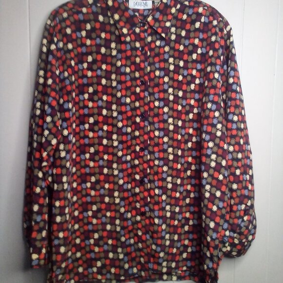 Selene Sport Blouse XL Button Up Long Sleeve Circles Colorful - Picture 14 of 14